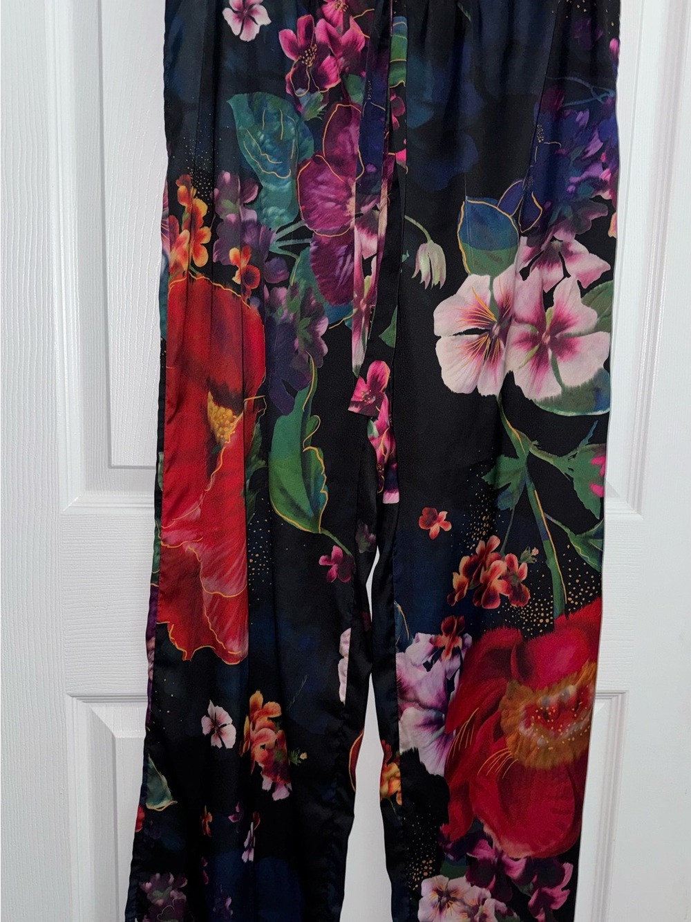 Floral Print Wide-Leg Pants - Black/Multi